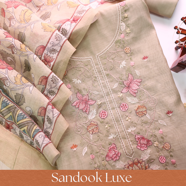 Maria Hazel Sage Embroidery and Zari Mul Chanderi Set