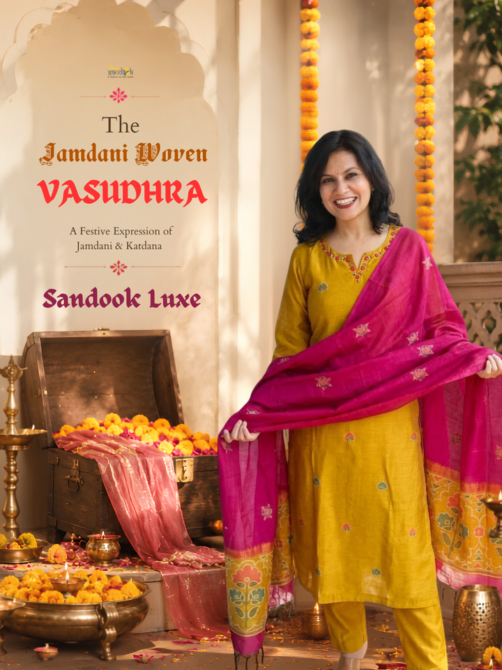 Vasudhra Dijon Yellow Floral Jamdani 3 Piece Set