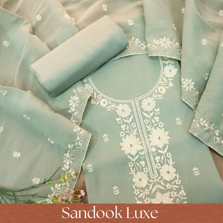 Saloni Castleton Sage Thread Embroidered Mul Cotton Set