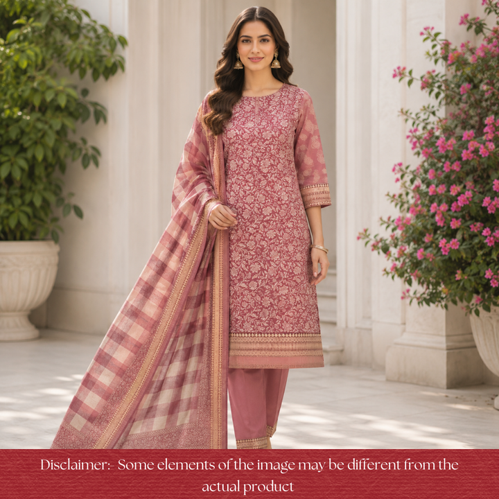 Saarthi Soft Mauve Floral Printed Zari Weaved Hem Assam Silk Set