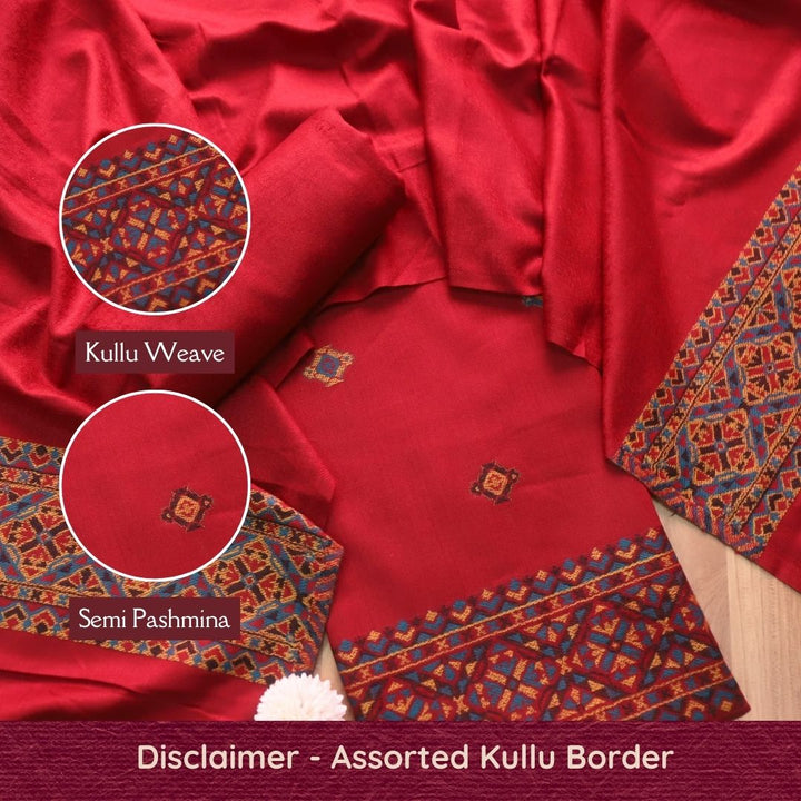 निकुंज Burnt Maroon Kullu Thread Weaved Hem Semi Pashmina Winter Suit Set