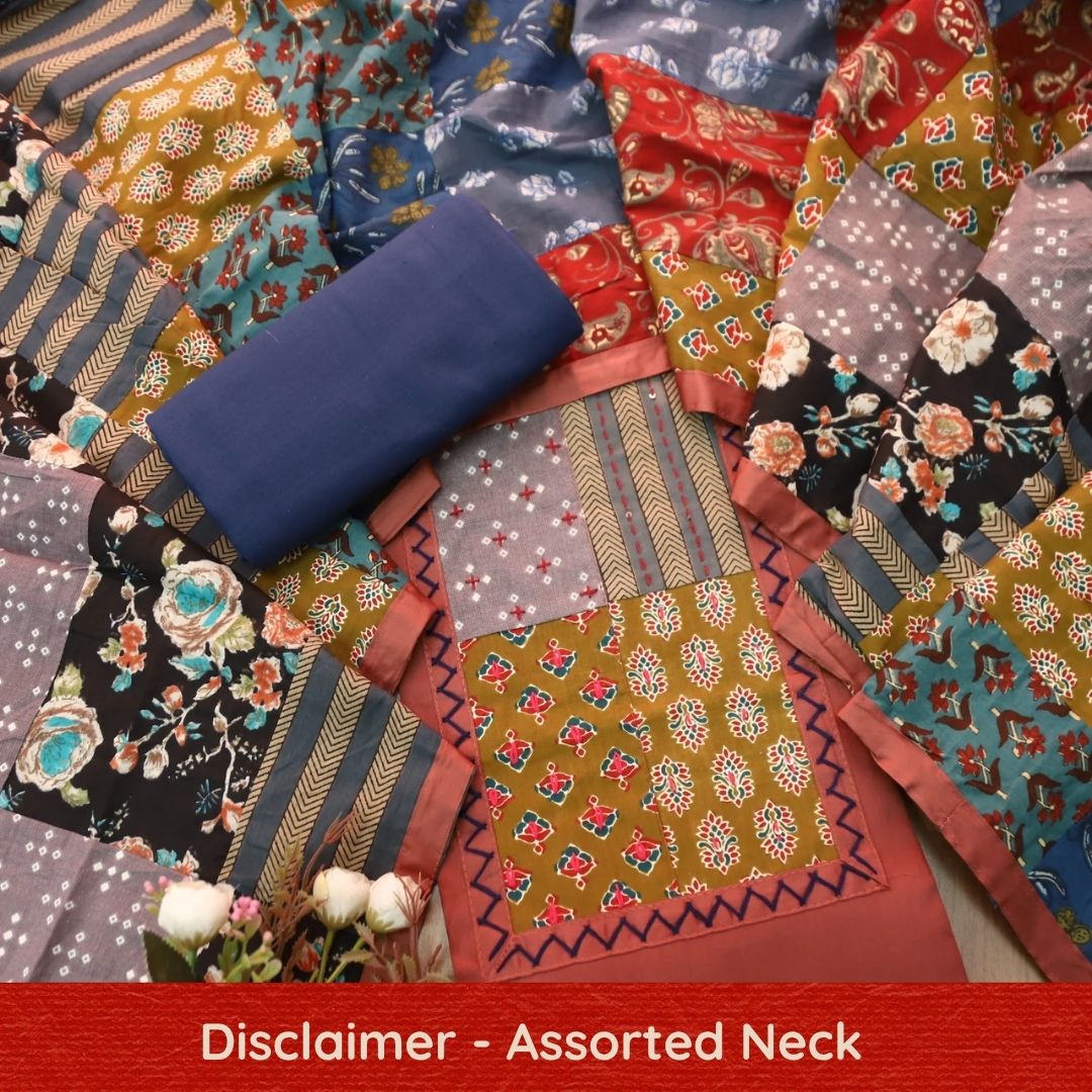 Aafeemi Mauve Pink Ajrak Patches Work Yoke Neck Glazed Cotton Suit Set