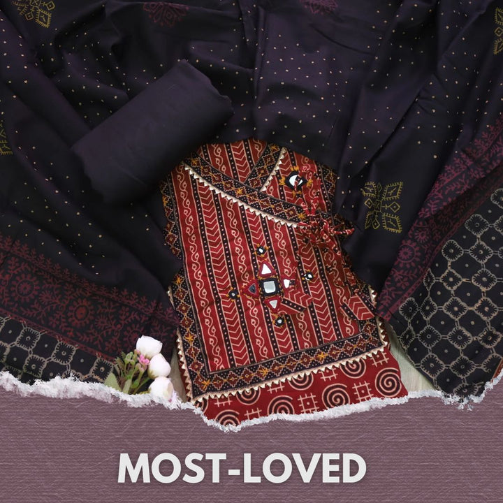 Khairiyat Blood Red Angrakha Kutch Work Cotton Top With Cotton Dupatta