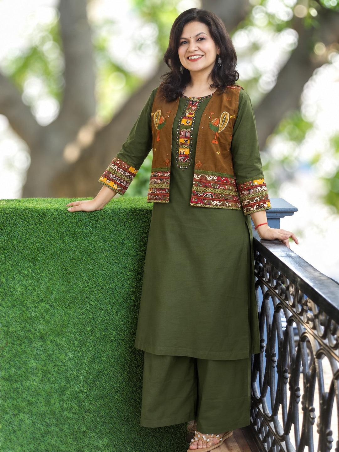 Nysa Mehendi Green Cotton Jacket Sets