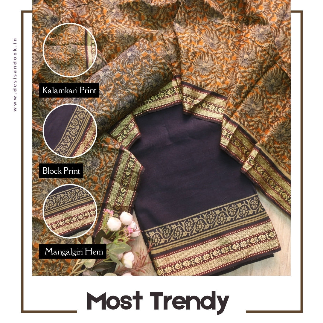 इश्कखुमारी Night Black Mangalgiri Hem Work Cotton Suit Set