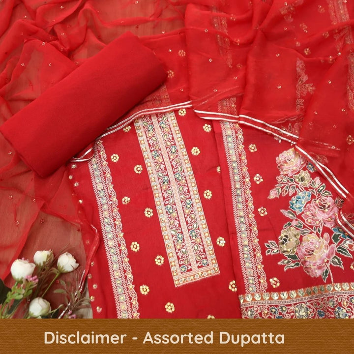 Saundarya Bride Red All Over Zari Work with Jacquard Weaved Dola Silk Suit Set