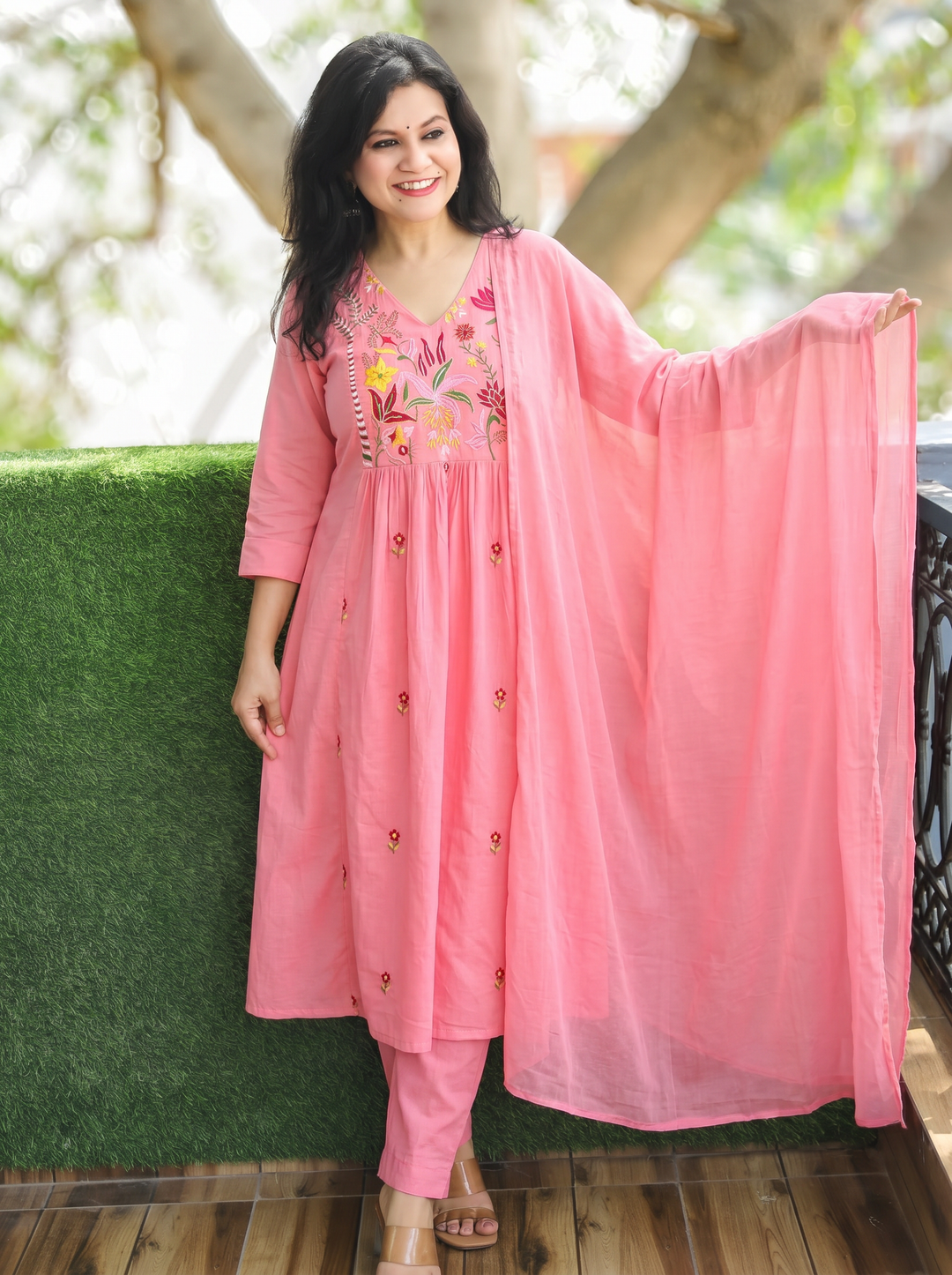 Shiwangi Candy Pink Embroidered Mul Cotton 3 Piece Set