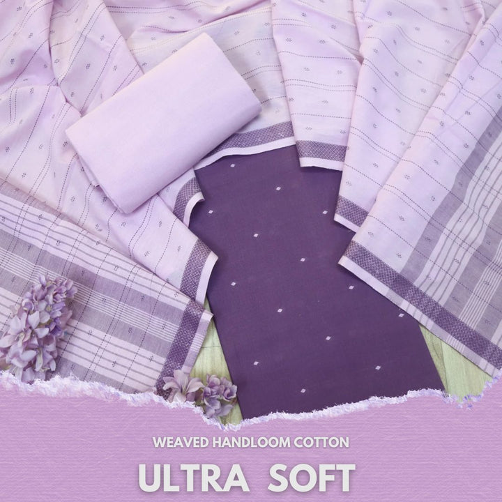 Madhubala Orchid Purple All Over Thread Weaved Handloom Cotton Suit Set