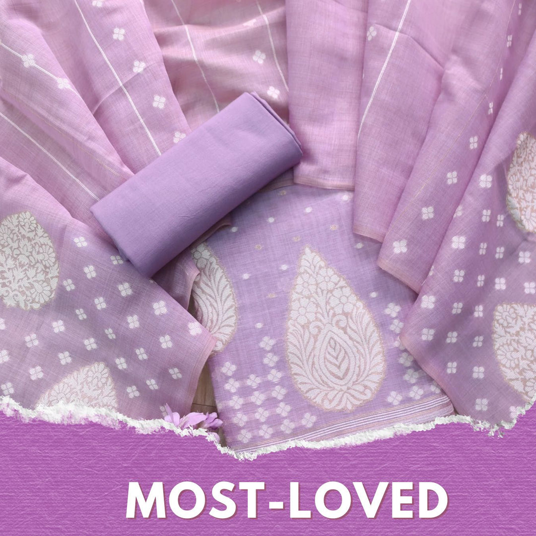 Rubaroo Lavis Lilac All Over Zari Weaved Jamdani Suit Set
