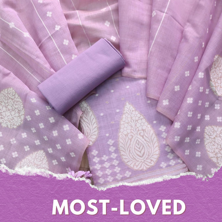 Rubaroo Lavis Lilac All Over Zari Weaved Jamdani Suit Set