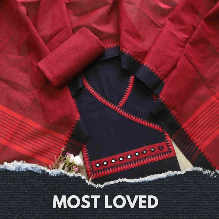 Sanskruti Black and Red Angrakha Style South Cotton Temple Hem Suit Set