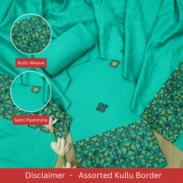 Kranti Cyan Teal Kullu Thread Weaved Hem Semi Pashmina Winter Suit Set