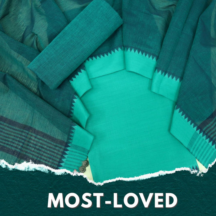 Sanskruti Teal Blue with Dark Blue Dupatta South Cotton Temple Hem Suit Set