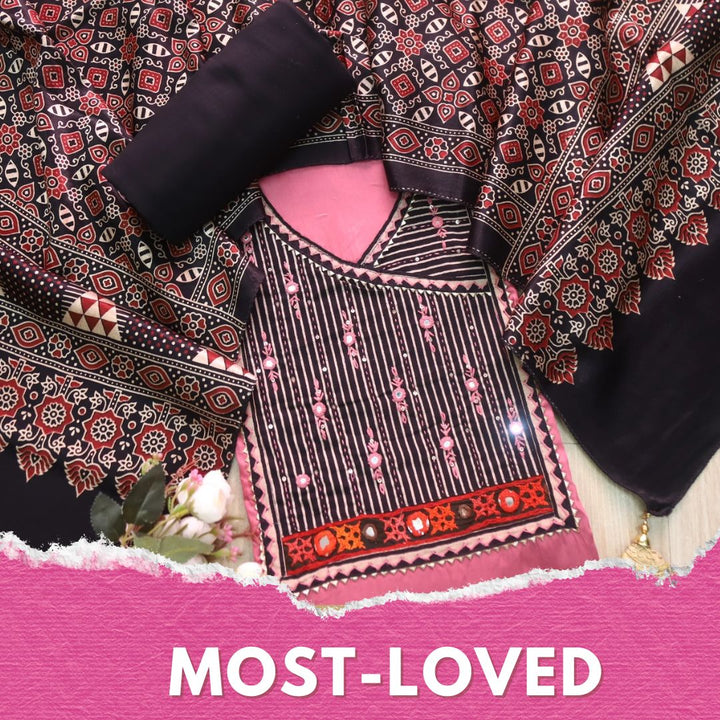Noor Blink Pink Glazed Cotton Top and Digital Printed Mashru Dupatta