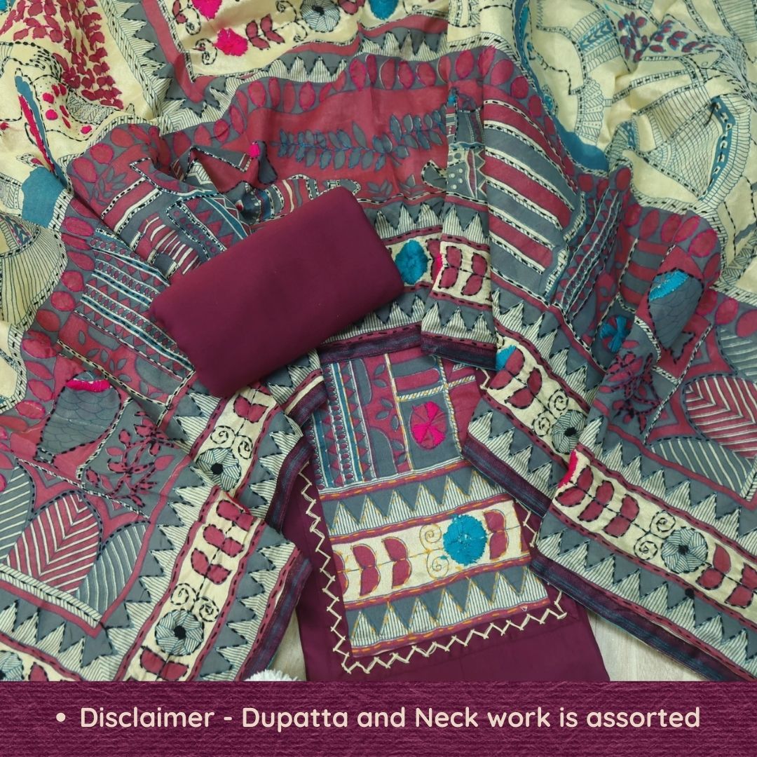 Pankhudi Purple Phulkari Work Jam Cotton Top With Art Silk Dupatta