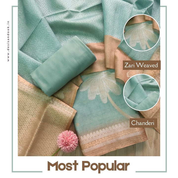 Barista Sea Green All Over Zari Weaved Work Chanderi Suit Set