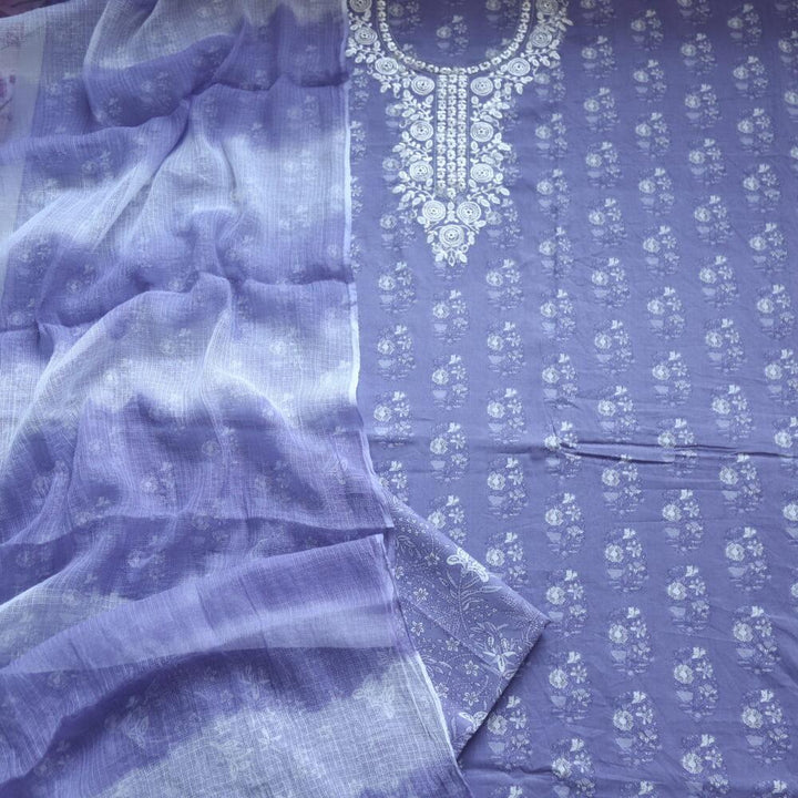 Orchid Purple Printed Cotton Top with Tie and Dye Kota Dupatta Set