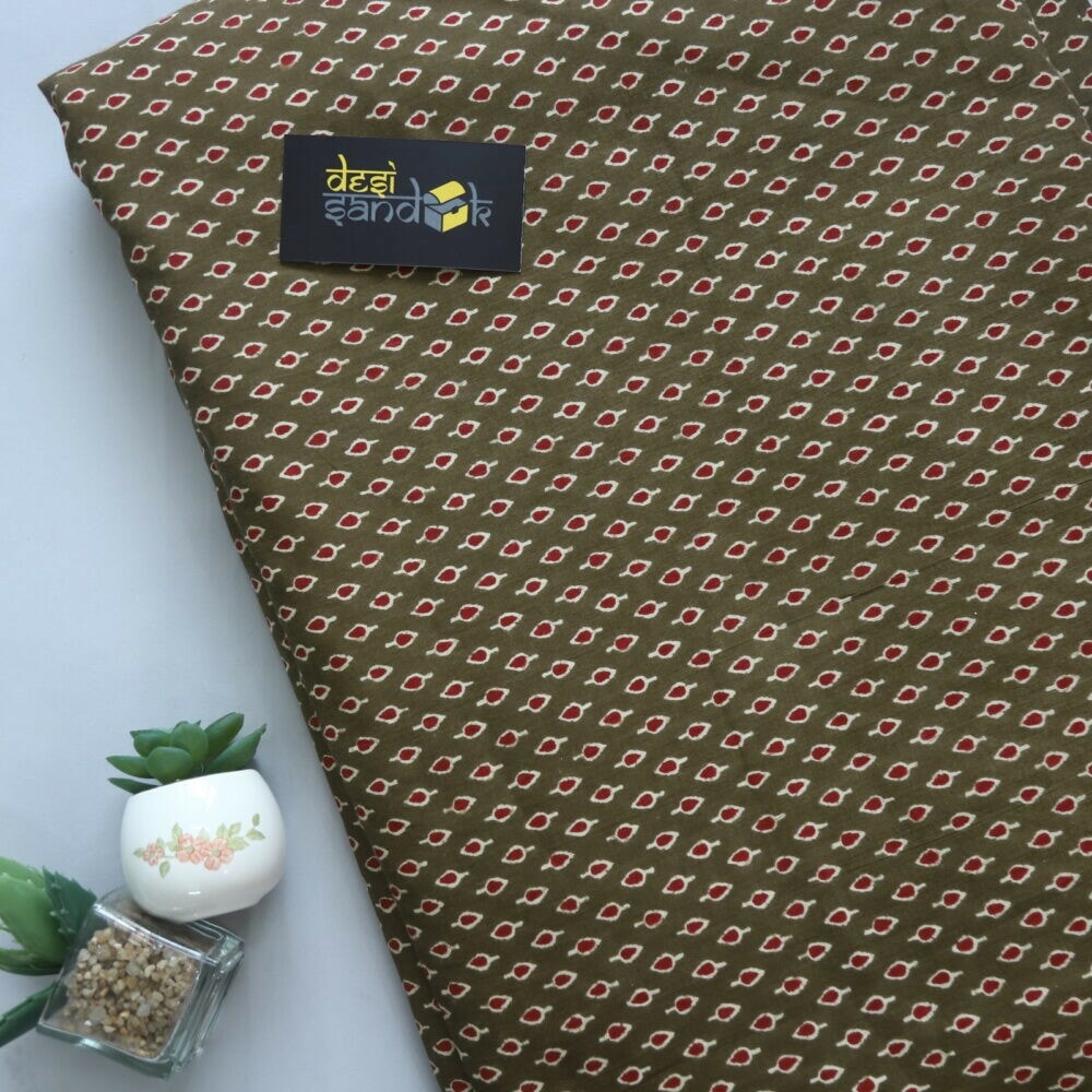 Seaweed Green Ditsy Printed Cotton Fabric
