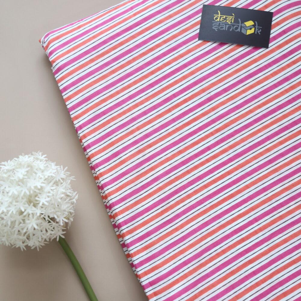 Multi-coloured Striped Printed Cotton Fabric