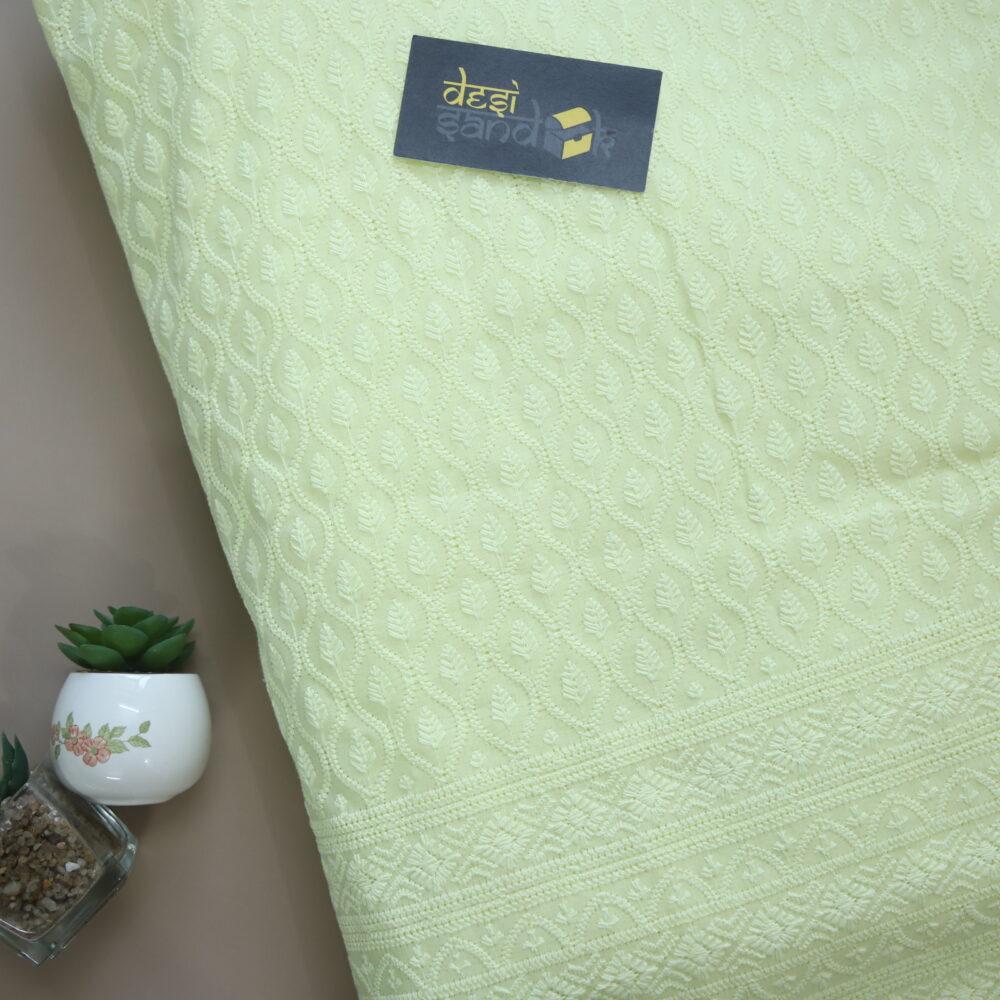 Lemon Yellow Chikankari Inspired Cotton Fabric