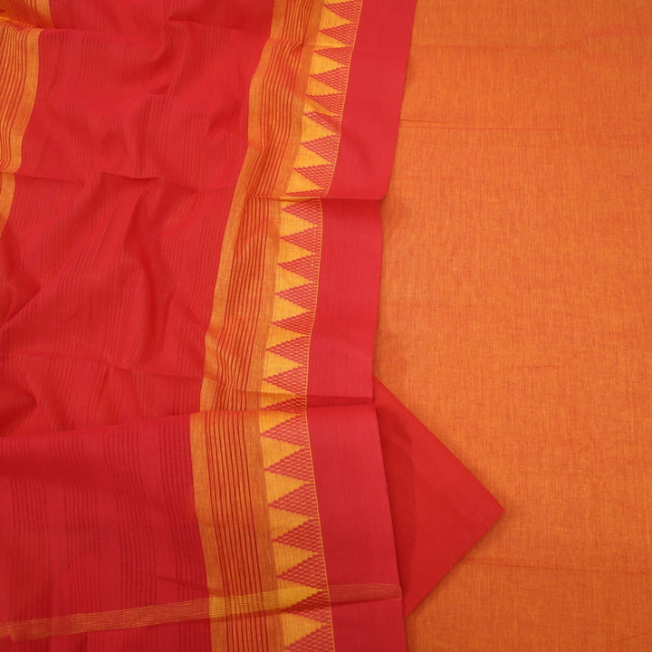 Orange and Red South Cotton Top with Temple Hem and Dupatta Set
