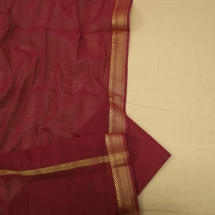 Tan Beige South Cotton Top with Mangalgiri Hem with Wine Dupatta