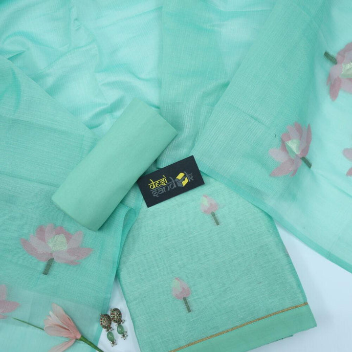 Jade Green Authentic Jamdani Weaved Top and Dupatta Set