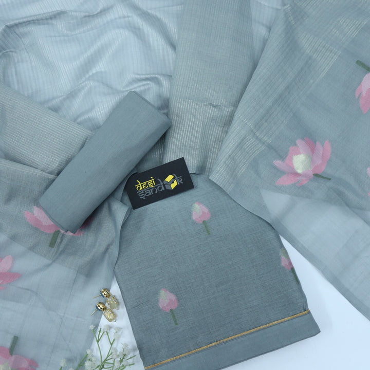 Koala Grey Authentic Jamdani Weaved Top and Dupatta Set