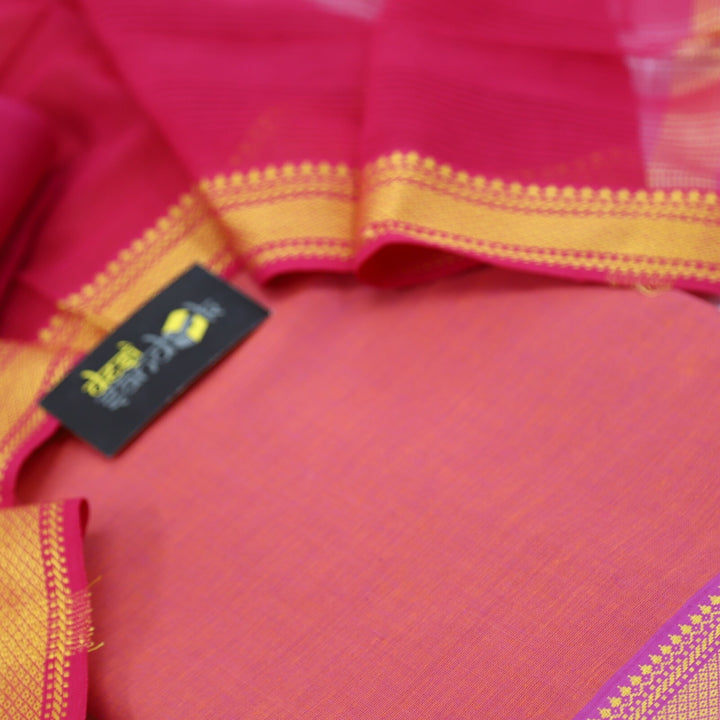 Orange South Cotton Top with Mangalgiri Hem with Cerise Pink Dupatta