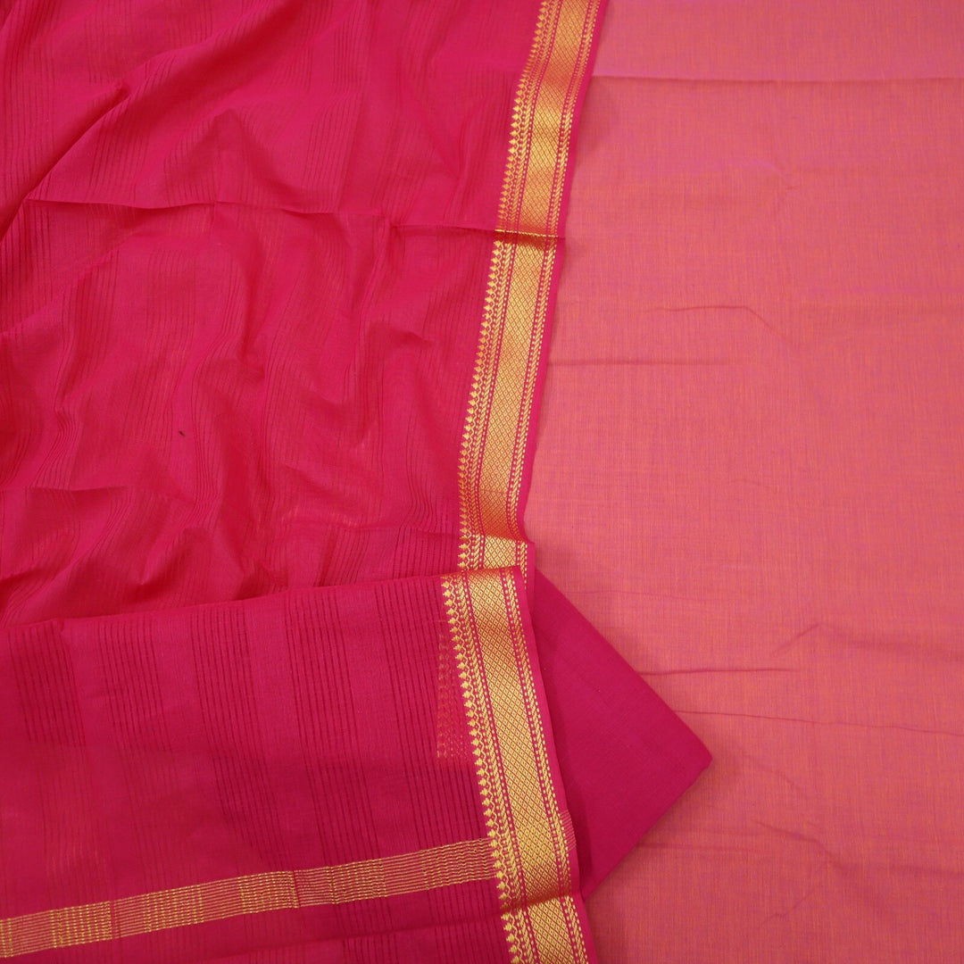 Orange South Cotton Top with Mangalgiri Hem with Cerise Pink Dupatta