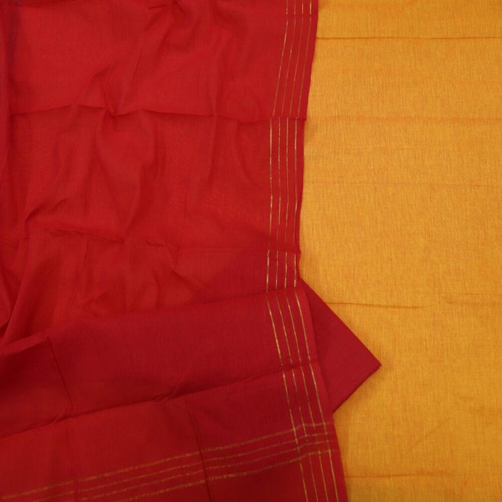 Marigold Yellow South Cotton Top with Mangalgiri Hem and Red Dupatta Set