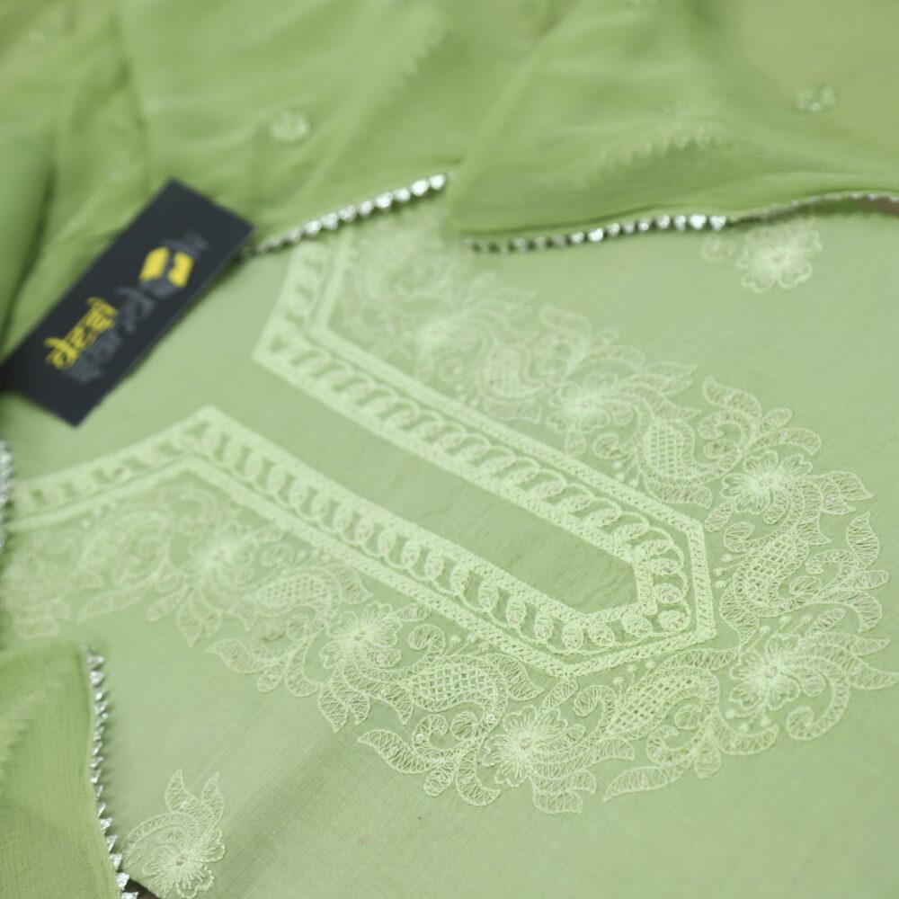Mint Green Chikankari Inspired Cotton Top with Chiffon Dupatta Set