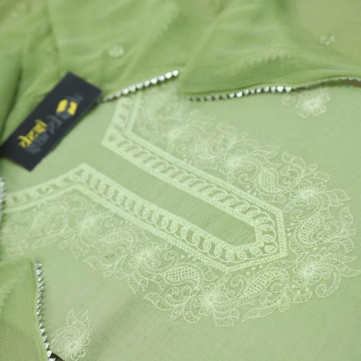 Mint Green Chikankari Inspired Cotton Top with Chiffon Dupatta Set