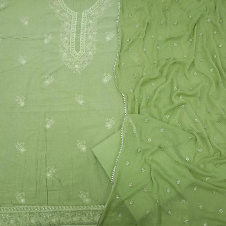 Mint Green Chikankari Inspired Cotton Top with Chiffon Dupatta Set