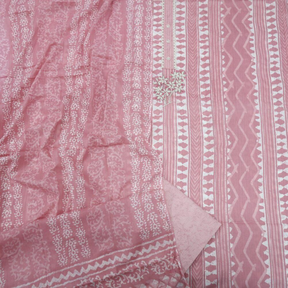 Taffy Pink Cotton Printed Top with Printed Dupatta Set