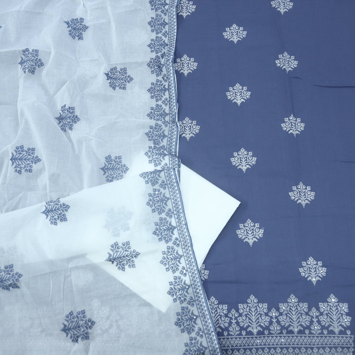 Eminence Purple Cotton Cross Stitch Work Top with White Dupatta Set-2
