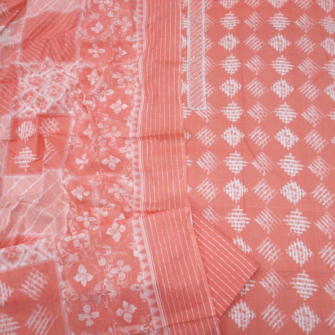 Peach Tie and Dye Inspired Cotton Top and Printed Dupatta Set