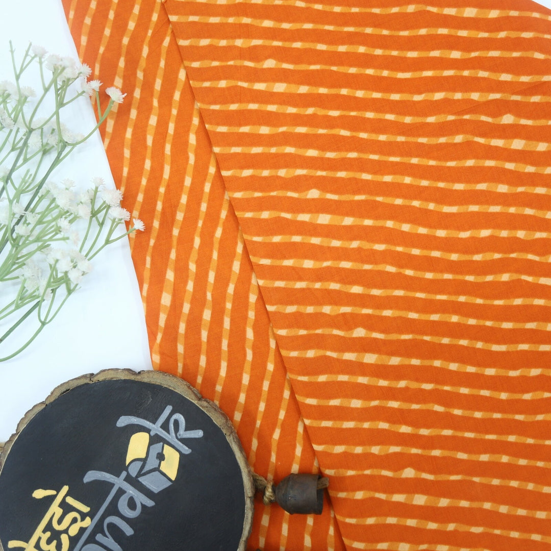 Saffron Step Leheriya Cotton Fabric