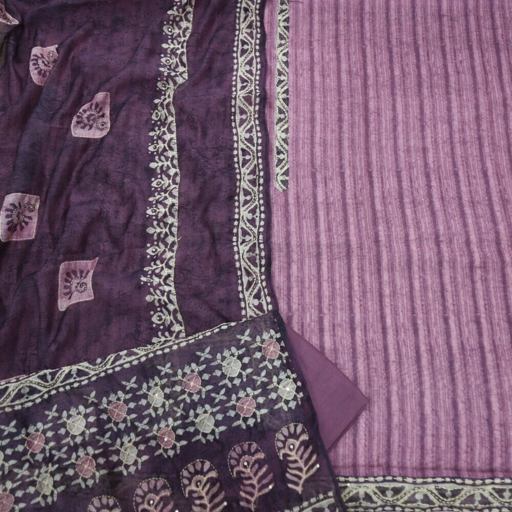 Mulberry self printed top with Brown kantha dupatta set
