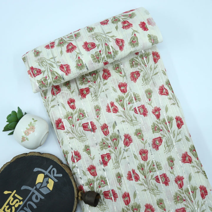 Offwhite Floral Pintuck Cotton Printed Fabric