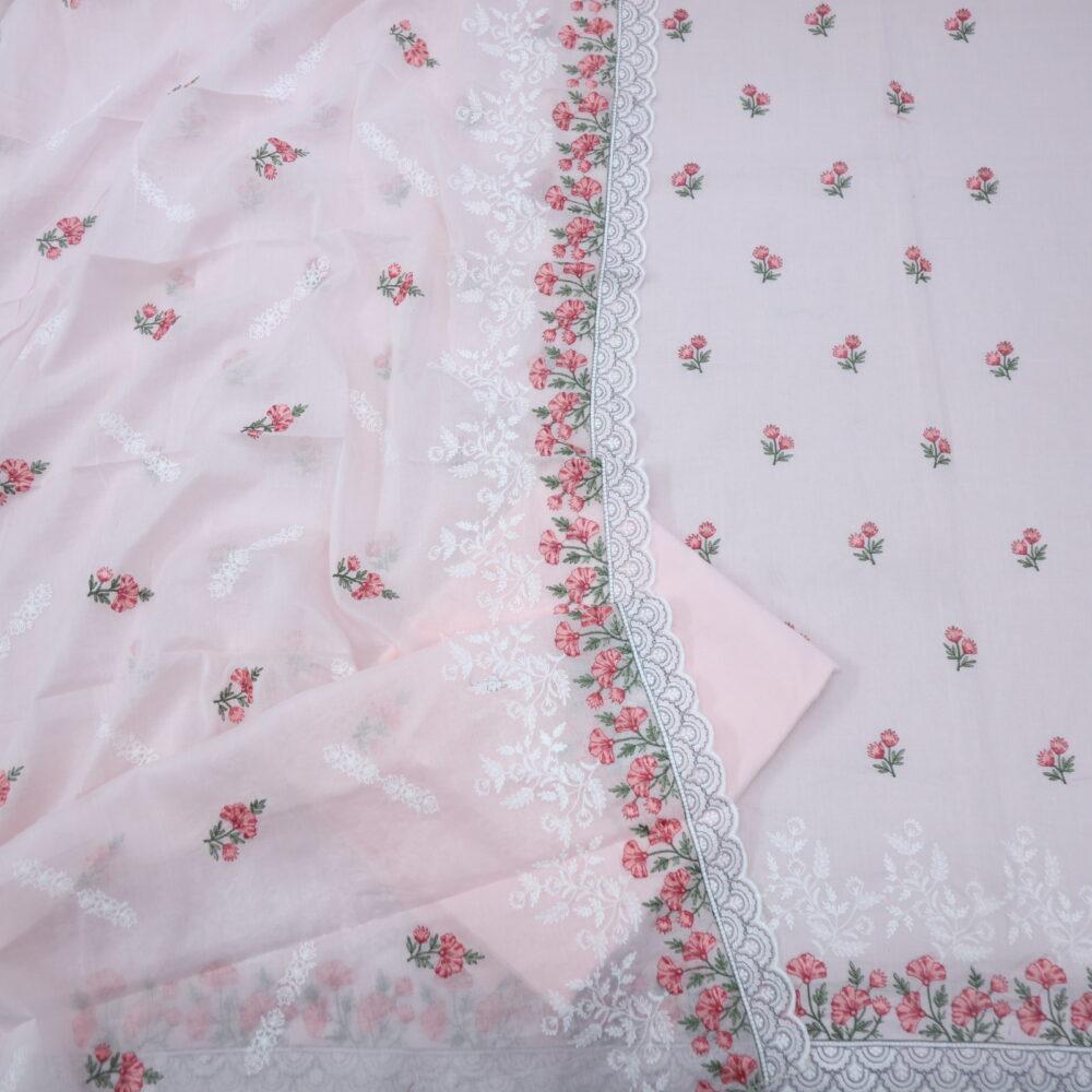 Lemonade Pink Cotton Thread Work Top and Dupatta Set