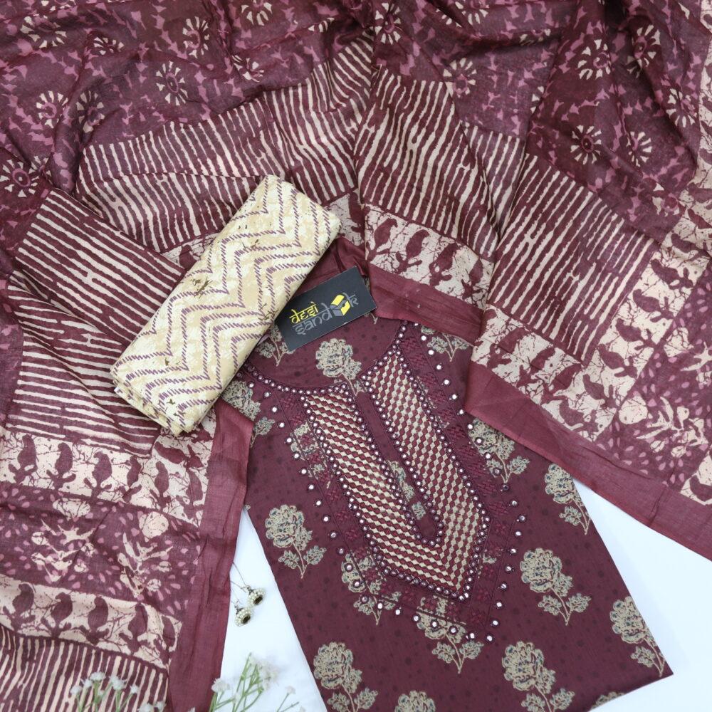 Sangria Printed Cotton Top with Printed Dupatta Set