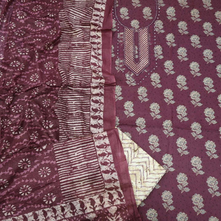 Sangria Printed Cotton Top with Printed Dupatta Set