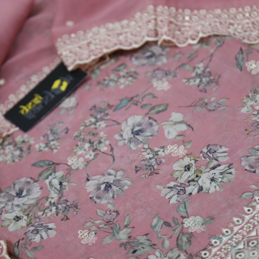 Mulberry All Over Floral Printed Top with Chiffon Dupatta Set