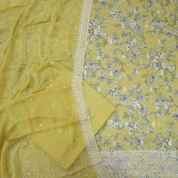 Dijon Yellow All Over Floral Printed Top with Chiffon Dupatta Set