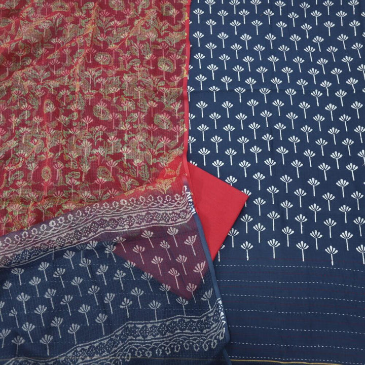 Denim Blue Printed Top with Red Printed Kota Dupatta Set-1