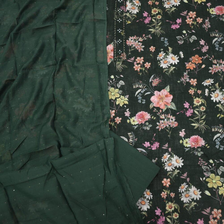Sacramento Green Floral Cotton Linen Top with Cotton Silk Dupatta Set