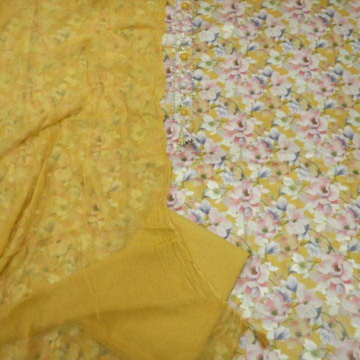 Medallion Yellow Floral Digital Printed Top with Chiffon Dupatta Set
