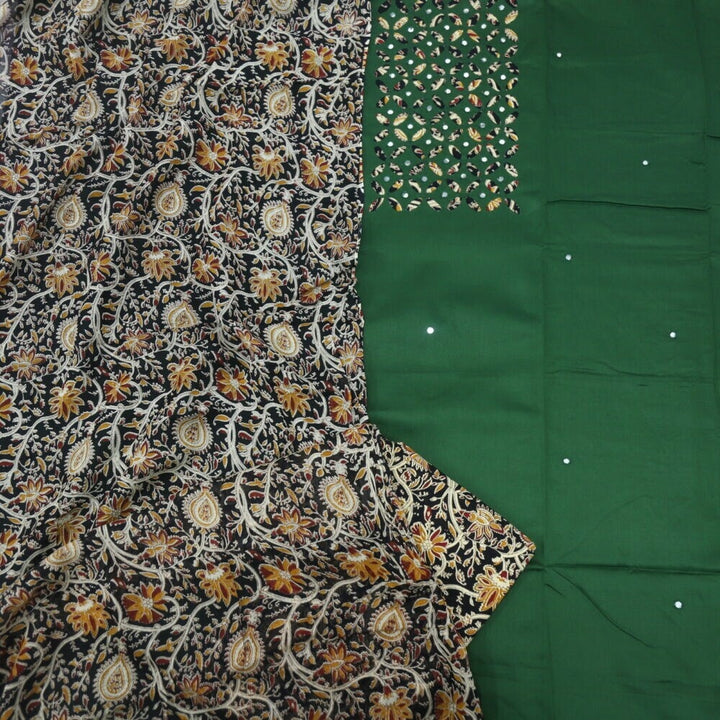 Plant Green Applique Work Top with Kalamkari Printed Cotton Dupatta Set