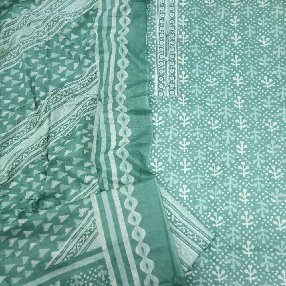 Fern Green Cotton Printed Top and Dupatta Set